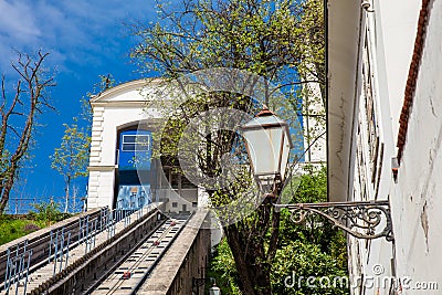 Historic cable car lift to upper town in Zagreb put into operation in 1890 Editorial Stock Photo