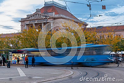 The Art pavilion in Zagreb during a colourful sunrise in fall season Editorial Stock Photo