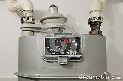 Close-up photo of domestic natural gas meter Editorial Stock Photo