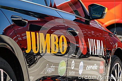 Jumbo Visma cycling team logo on a team car Editorial Stock Photo
