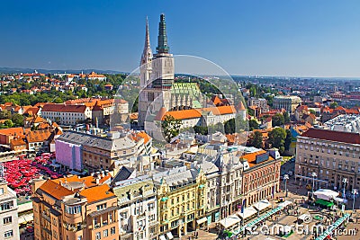 Zagreb main square and cathedral aerial view Stock Photo