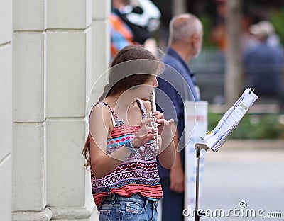 Zagreb Street Musician / Young Flutist Editorial Stock Photo