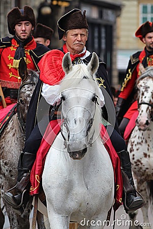 Zagreb Tourist Attraction / Cravat Regiment Guard / Riders Editorial Stock Photo