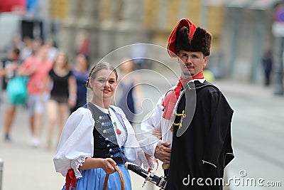 Zagreb Tourist Attraction / Cravat Regiment Member And His Fiancee Editorial Stock Photo