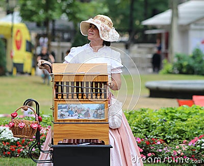 Zagreb Tourist Attraction / Organ Grinder Lady Editorial Stock Photo