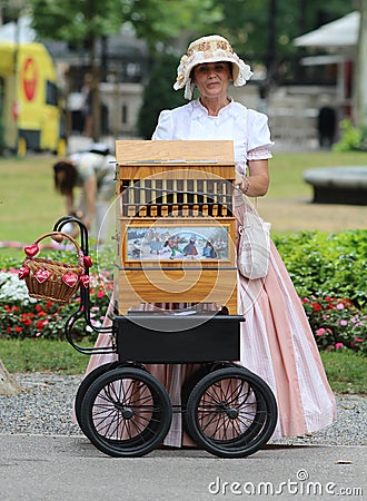 Zagreb Tourist Attraction / Organ Grinder Lady Editorial Stock Photo