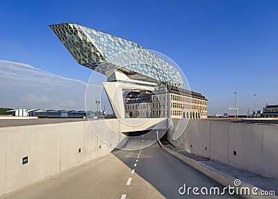 Zaha Hadid design, Port of Antwerp headquarters at daybreak, Antwerp, Belgium Editorial Stock Photo