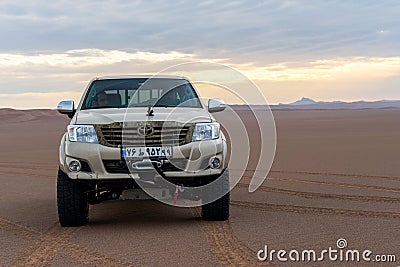 Zahedan, baluchestan/iran-11/24/2018 adventure in Lut desert with a toyota truck Editorial Stock Photo