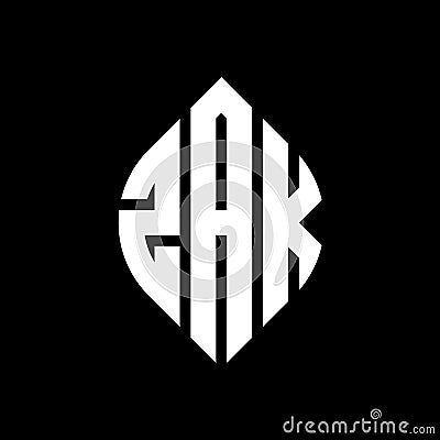 ZAK circle letter logo design with circle and ellipse shape. ZAK ellipse letters with typographic style. The three initials form a Vector Illustration