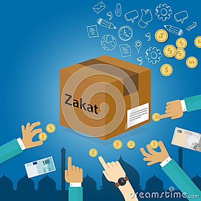 Zakat giving money to the poor islam concept religious tax charity Vector Illustration