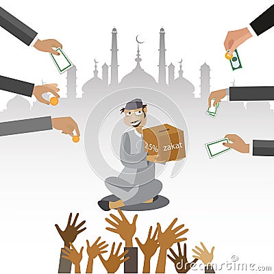Zakat giving money to the poor islam concept religious tax - Illustration Vector Illustration