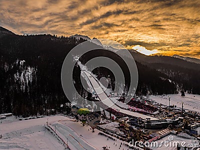 Zakopane Poland, Wielka Krokiew Aerial panorama photography. Poland mountains Tatry Editorial Stock Photo