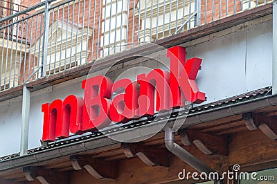 Red logo and sing of mBank Editorial Stock Photo