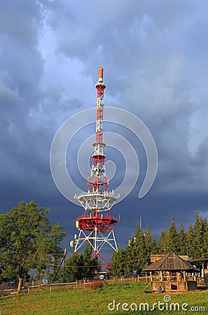 Zakopane, Poland - Panoramic view of a telecommunication tower on the top of Gubalowka mountain near Zakopane Tatra Mountinas Editorial Stock Photo