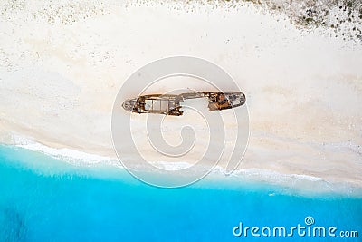 Zakynthos island Greece shipwreck Navagio beach travel vacation background drone view aerial photo Stock Photo