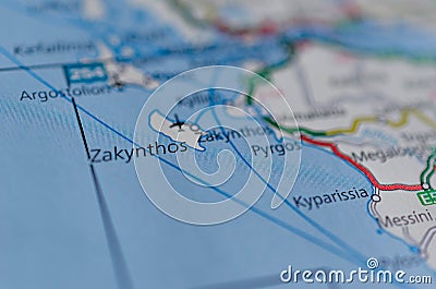 Zakynthos on map Stock Photo