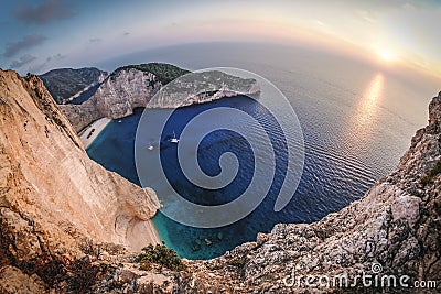 Zakynthos Navagio sunset in Greece. Artistic interpretation. Stock Photo