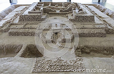 Scale model of Cancho Roano archaeological site, Spain Editorial Stock Photo