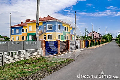 New colorful building of a kindergarten in Zaliznyi port Kherson region. Colorful two- Editorial Stock Photo