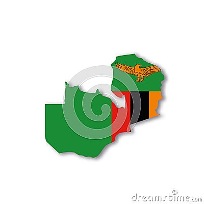 Zambia national flag in a shape of country map Vector Illustration