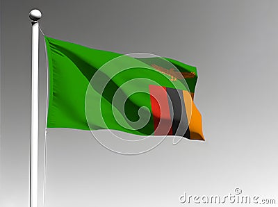 Zambia national flag waving on gray background Stock Photo