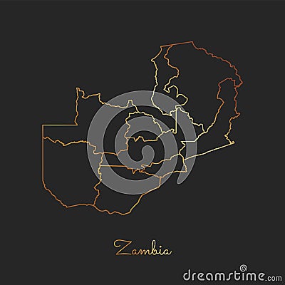 Zambia region map: golden gradient outline on. Vector Illustration