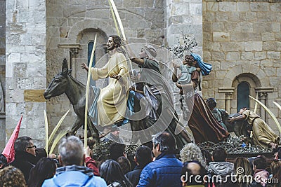 Jesus Christ riding on a donkey on palm sunday easter week. Typical of Easter, Holy Week in Spain. Holy Week in Zamora, Spain. Editorial Stock Photo