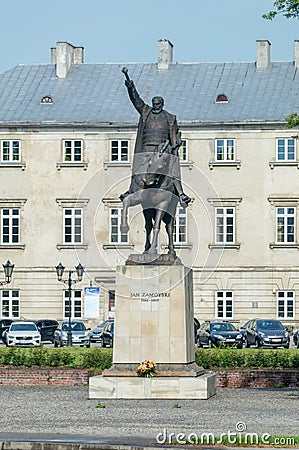 Equestrian monument to Jan Zamoyski. Polish nobleman, magnate, and the 1st ordynat of Zamosc Editorial Stock Photo