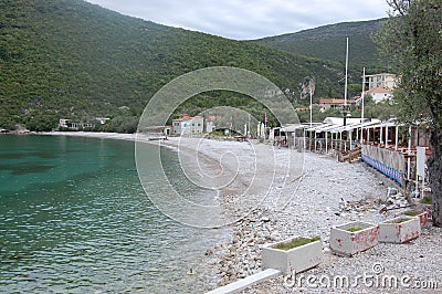 Zanice beach. Montenegro. City, water. Stock Photo