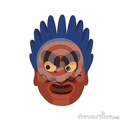 Zaoh, human noh mask of Japanese Kabuki theater. Angry man face with negative evil emotion. Asian Japan theatrical head Vector Illustration
