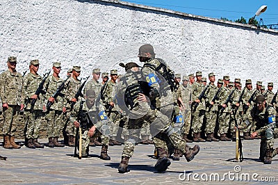 ZAPORIZHIA, UKRAINE - June 3, 2017: Combat reception of Ukraine special forces soldiers on Khortytsya island Editorial Stock Photo