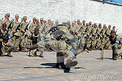 ZAPORIZHIA, UKRAINE - June 3, 2017: Combat reception of Ukraine special forces soldiers on Khortytsya island Editorial Stock Photo