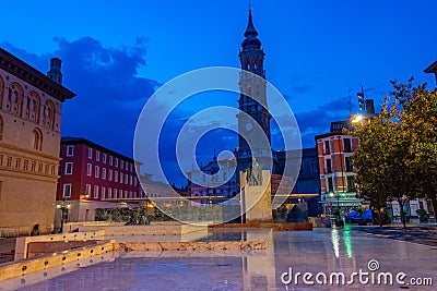 Zaragoza, Spain, May 30, 2022: Night view of statue of Francisco Editorial Stock Photo