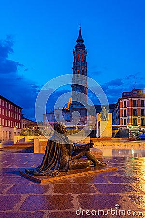 Zaragoza, Spain, May 30, 2022: Night view of statue of Francisco Editorial Stock Photo