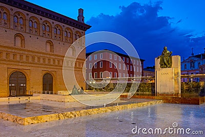 Zaragoza, Spain, May 30, 2022: Night view of statue of Francisco Editorial Stock Photo