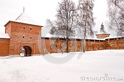 Zaraysk Kremlin walls and towers at winter day. Russia, Moscow region Stock Photo