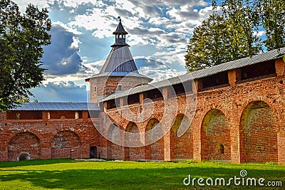 Brick walls and tower of the Zaraysk Kremlin Stock Photo