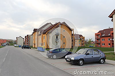 Zavar, Slovakia - April, 2011: living houses around street. Editorial Stock Photo