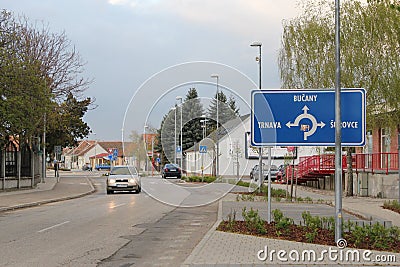 Zavar, Slovakia - April, 2011: pointer sign on street of village. Editorial Stock Photo