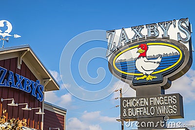 Zaxby`s Restaurant and blue skies close up Editorial Stock Photo
