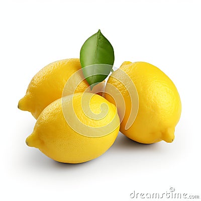 Zbrush-inspired Still Life: Three Lemons With Green Leaf Stock Photo