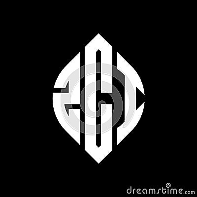 ZCI circle letter logo design with circle and ellipse shape. ZCI ellipse letters with typographic style. The three initials form a Vector Illustration