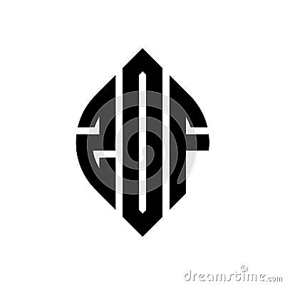ZDF circle letter logo design with circle and ellipse shape. ZDF ellipse letters with typographic style. The three initials form a Vector Illustration