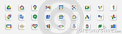 Zdolbuniv, Ukraine - May 6, 2023: Google product icon set. Official application icons Google. Isolated Google products Cartoon Illustration