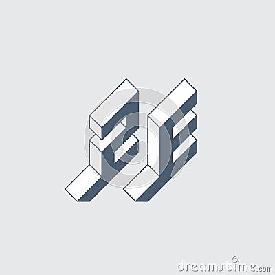 ZE or 2E - monogram or logotype. Volume alphabet. Three-dimension letters Z or number 2 and E. Isometric 3d font for design Vector Illustration