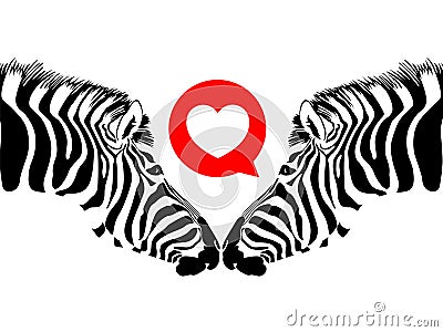 Zebra couple with heart. Wild animal texture. Vector Illustration