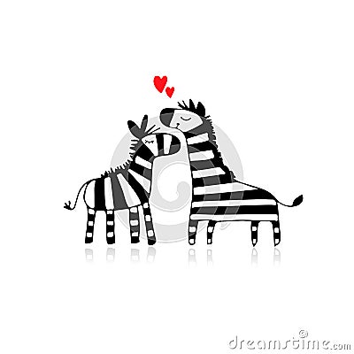 Zebra couple in love, sketch for your design Vector Illustration