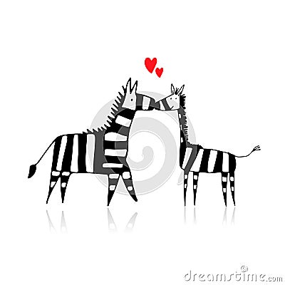 Zebra couple in love, sketch for your design Vector Illustration