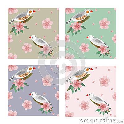 Zebra finches seamless pattern Vector Illustration