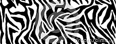 Zebra fur repeating texture. Animal skin stripes, jungle wallpapers. Black and white seamless pattern. Vector Illustration